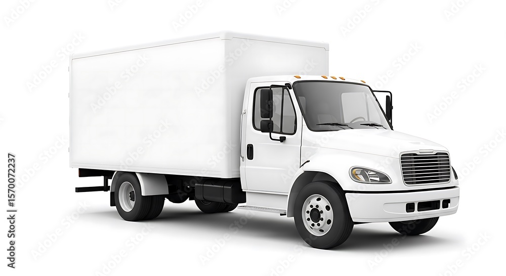 White box truck parked isolated on a plain white background for delivery and logistics services transport cargo White box truck parked isolated on a plain white background for delivery and logistics services transport cargo