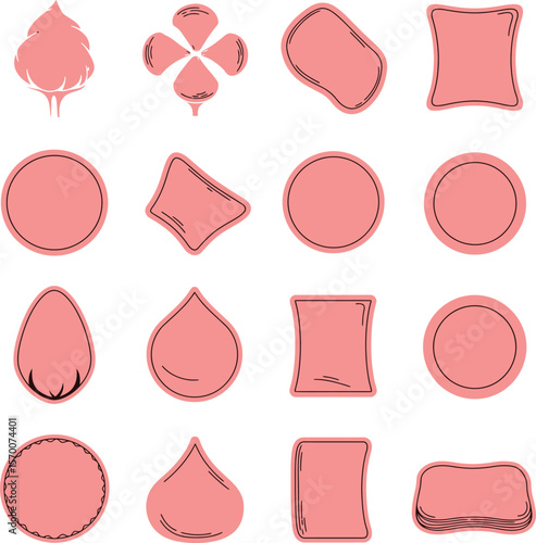 Purple Menstrual Pad & Feminine Hygiene Product Collection: Vector Illustration Set, Isolated on White. Health, Personal Care, Period, Sanitary Napkin & Tampon Packaging Design.