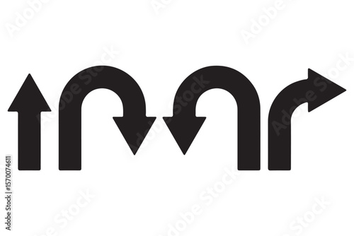 Road traffic direction arrows flat set. You-turn, left, right, two way, three way transportation direction arrow symbol. decision icon vector Trafic way icon