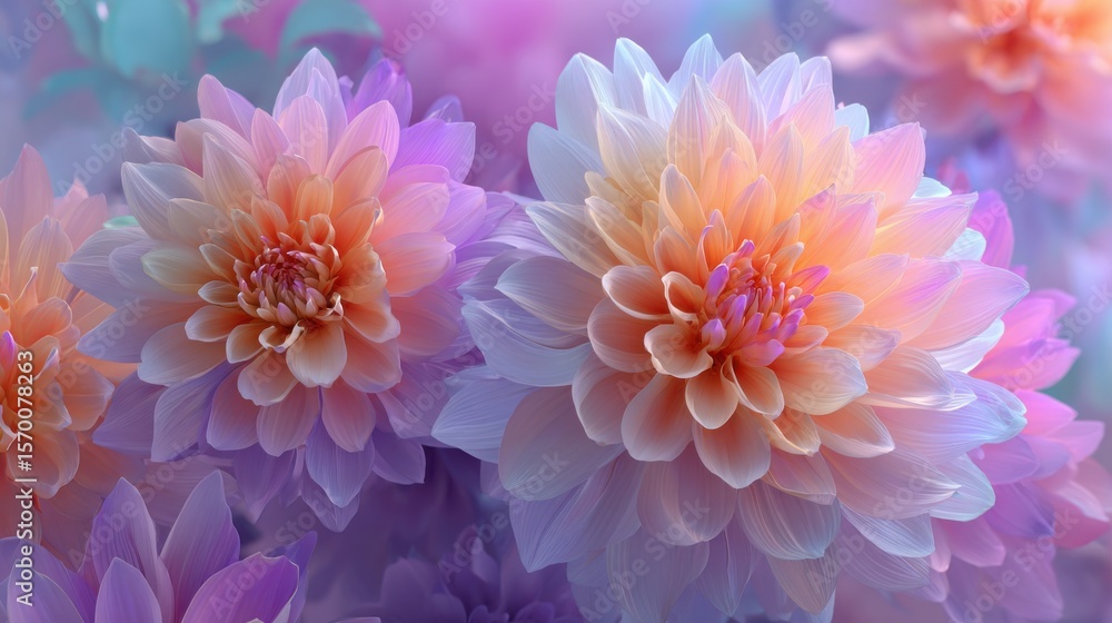 Vibrant flowers with soft pastel colors create a tranquil garden setting. The blossoms display intricate layers, showcasing nature's delicate beauty in full bloom during spring. Vibrant flowers with soft pastel colors create a tranquil garden setting. The blossoms display intricate layers, showcasing nature's delicate beauty in full bloom during spring.