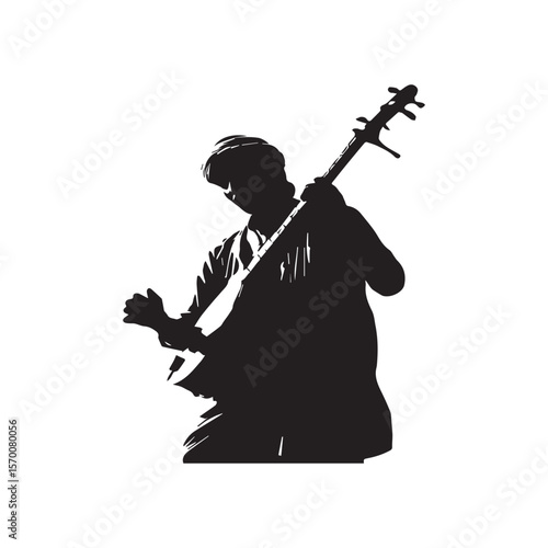 Silhouette of a woman musician playing the violin, an illustration of a person with a musical instrument