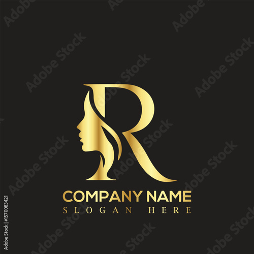 Letter R girl face logo design