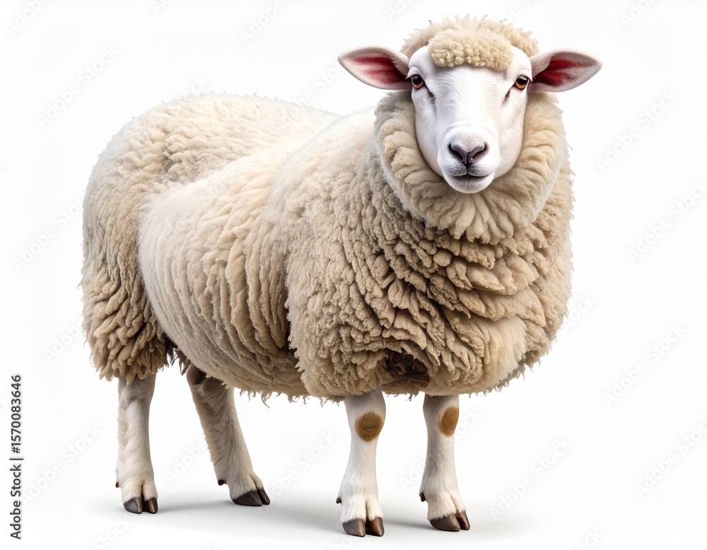 Obraz premium Fluffy Sheep on White Background