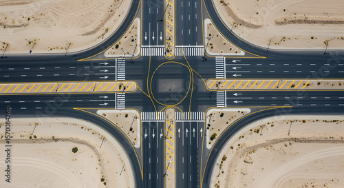 Desert Crossroads Aerial View Of Roads And Crosswalks In Arid Landscape