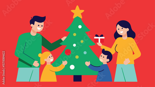 Heartwarming Illustration of a Happy Family Parents and Two Children
