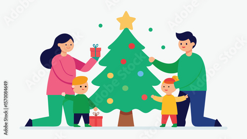 Heartwarming Illustration of a Happy Family Parents and Two Children