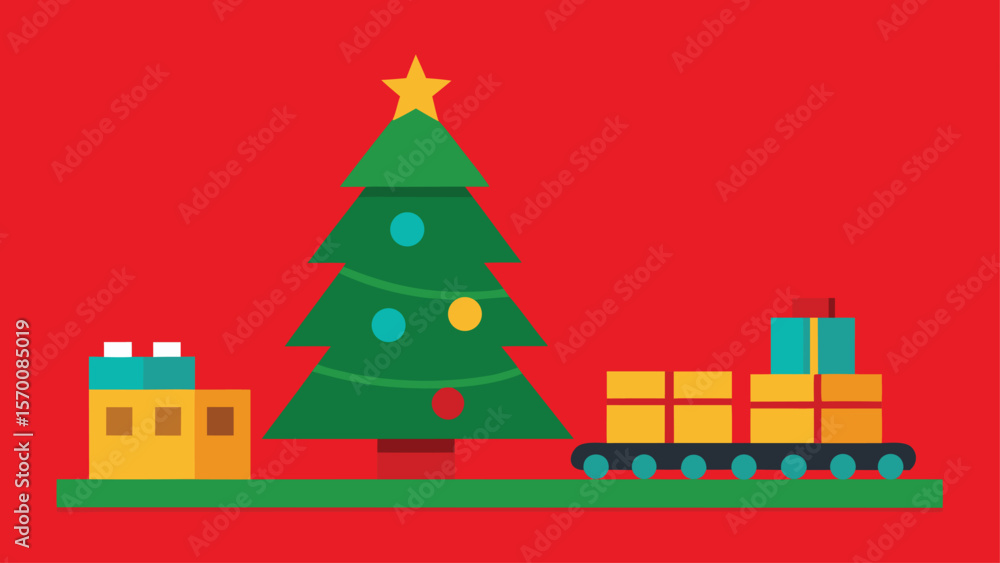 Obraz premium Charming Train Set Running Around a Giant Decorated Christmas Tree