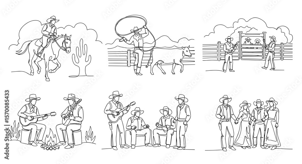 custom made wallpaper toronto digitalCowboy activities illustrated with sketches in western style