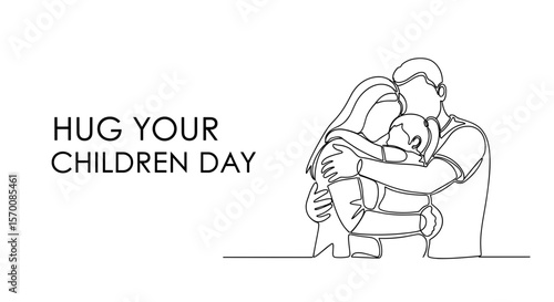 Wallpaper Mural Family hugging on Hug Your Children Day in minimalist line art   Torontodigital.ca