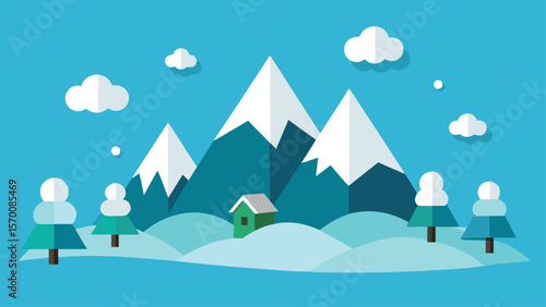 Intricate Papercraft Winter Scene with Layered Paper Mountains and Snow