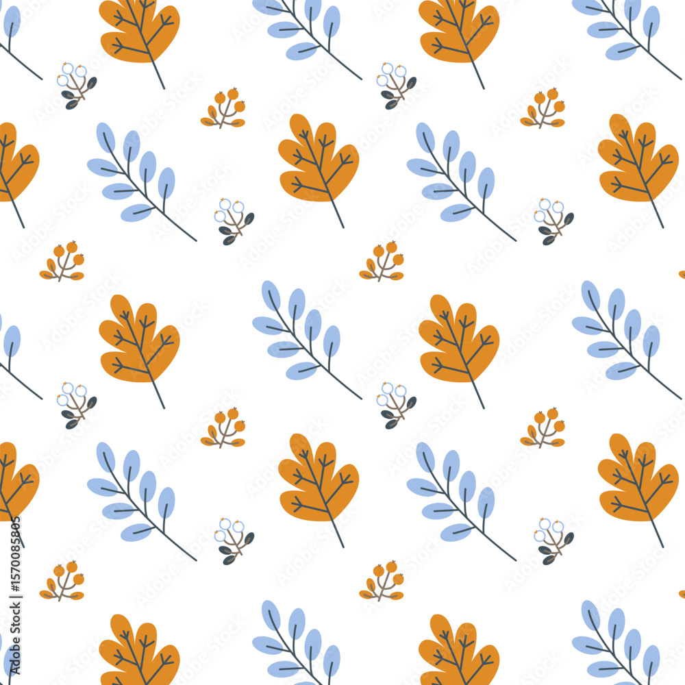Obraz premium Autumn pattern for textiles and design with cute leaves and berriesAutumn pattern for textiles and design with cute leaves and berries