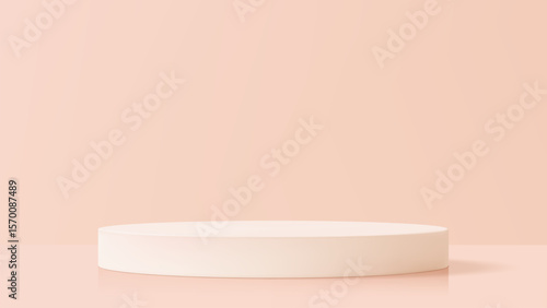 Light pink cylinder product podium stage on pastel background. Minimal studio platform for cosmetic product presentation. Empty showcase.