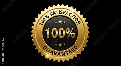 Gold 100 percent satisfaction guaranteed badge on black background