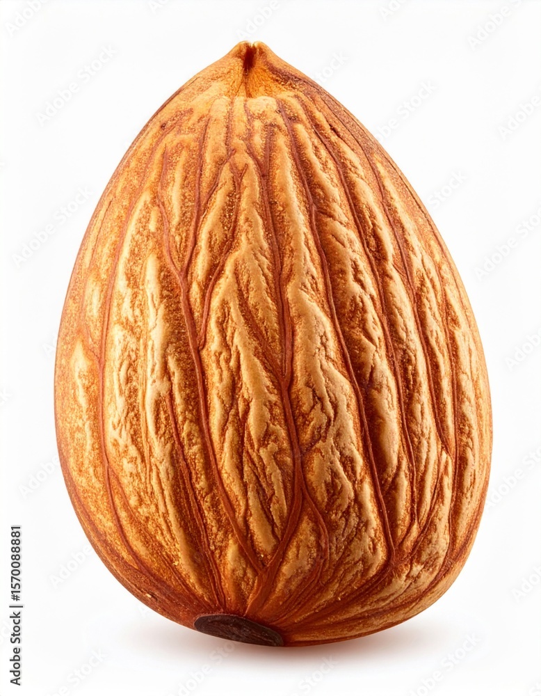 Fototapeta premium Single Brown Almond Nut Closeup on White Background