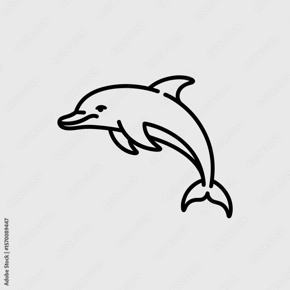 Minimalist line art of a dolphin jumping with a playful expression Minimalist line art of a dolphin jumping with a playful expression