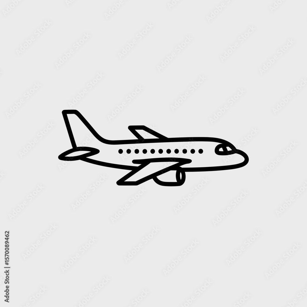 Obraz premium Minimalist line art airplane illustration in black on gray background 