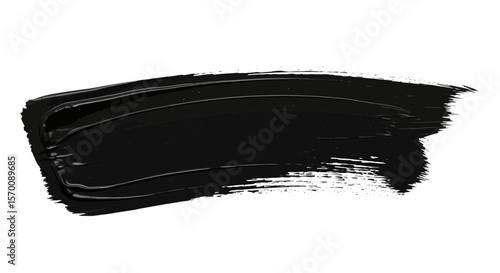 A bold black paint stroke, textured and expressive, isolated on white.