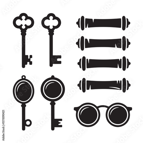 Antique keys scrolls eyeglasses black
