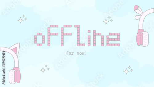 Pixel text offline screen for streams in pink and blue cute gamer girl colors twitch 