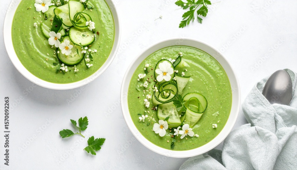 Obraz premium Cucumber and Avocado Gazpacho. Healthy Food Concept