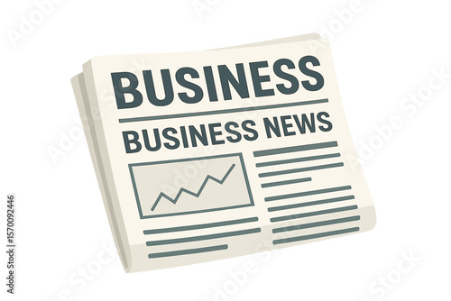 Vector illustration of a business news tabloid folded in half, displaying the title page of financial newspapers and a daily journal