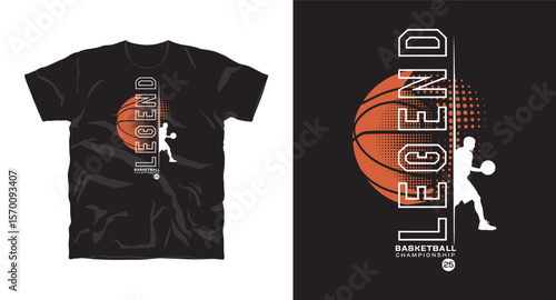 T-shirt Design with basketball slogan typography graphic design illustration vector, t-shirt print, sports, vintage,Basketball Legend