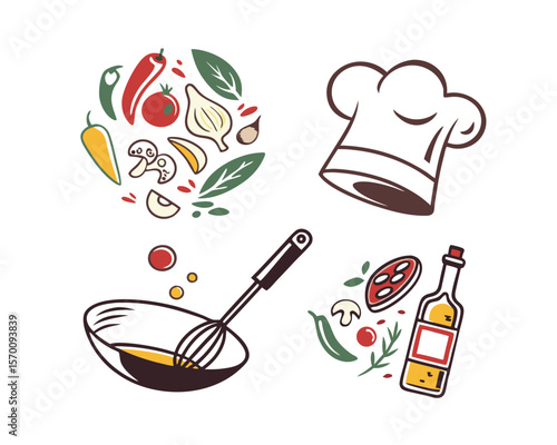 Cooking Ingredients and Utensils Illustration for Chefs and Food Blogs