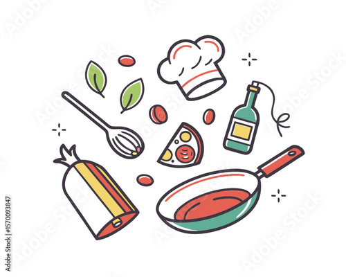 Italian Cooking Ingredients Flat Lay Illustration Design