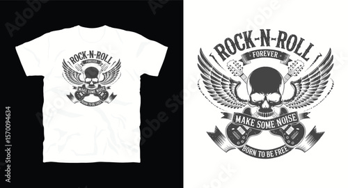 Rock style typography vector graffite t-shirt design print, Concert, Live show t-shirt design, Rock stage show, Rock and Roll, Skull head