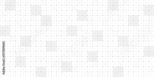Seamless futuristic tech grid pattern with HUD lines, radar textures and digital dots. Abstract black and white interface for virtual dashboards, military UI, VR charts or sci fi game backgrounds.