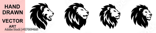 Lion Head Silhouette Vector Logo Hand Drawn Tribal Style Black Artwork Design for Tattoo, Branding, Emblem, Mascot, Icon or T-shirt Print Projects