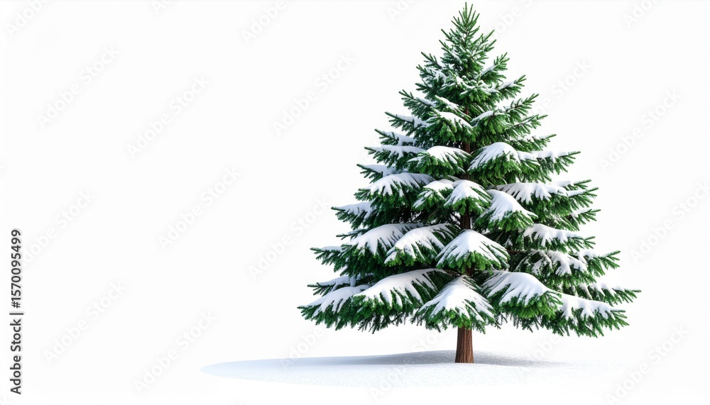 Fototapeta premium Snow Covered Christmas Tree on White Background