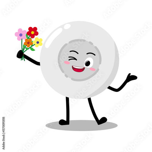 Cute Hand Drawn White Blood Cell Holding a bunch of flower