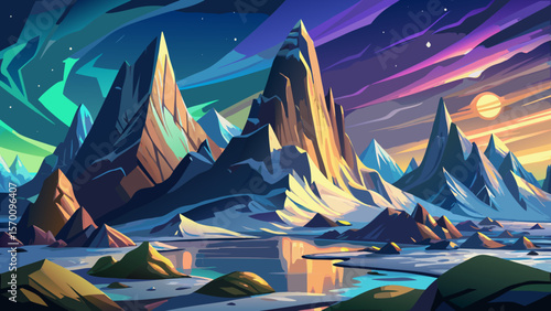 Auyuittuq National Park, Nunavut – Jagged granite peaks and polar glaciers shine beneath the ethereal glow of the arctic sky, a world beyond time.