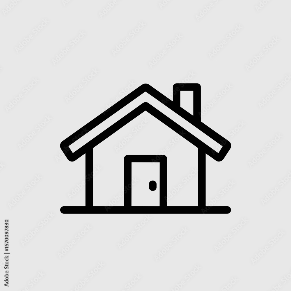 Minimalist line art house icon with chimney and door Minimalist line art house icon with chimney and door