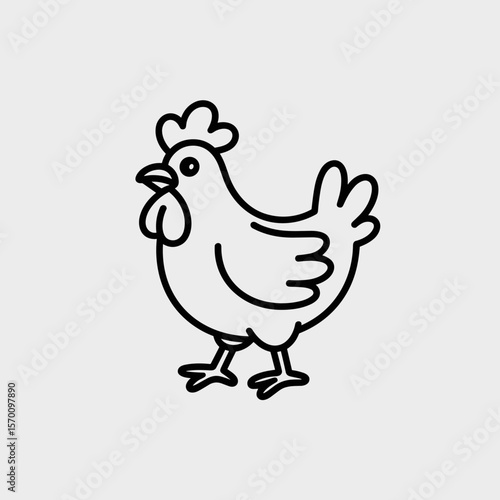 Simple line art illustration of a chicken standing  