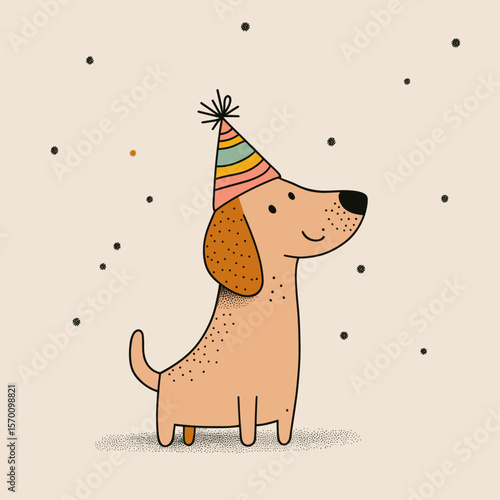 Cute cartoon dog in birthday hat