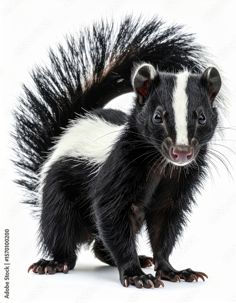 Fototapeta premium Black and White Skunk Portrait on White Background