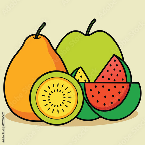 A colorful assortment of fruits is arranged together