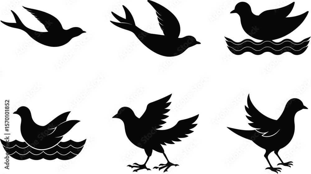 Fototapeta premium Dovekie Silhouette Diving Underwater Vector Illustration