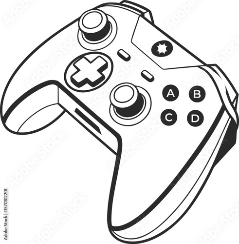 Black and White PlayStation Controller Illustration  Vector Outline Design