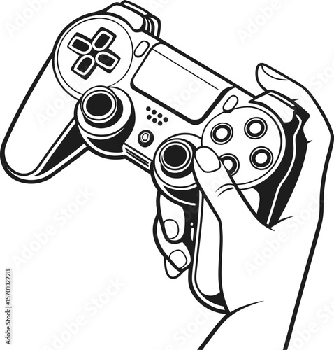Black and White PlayStation Controller Illustration  Vector Outline vector Design