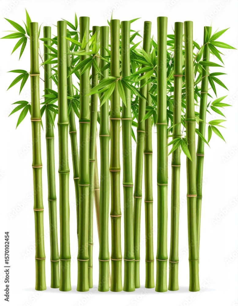 Fototapeta premium Lush Green Bamboo Grove Against White Background