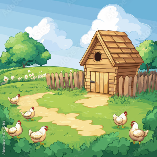Charming farmhouse scene with chickens