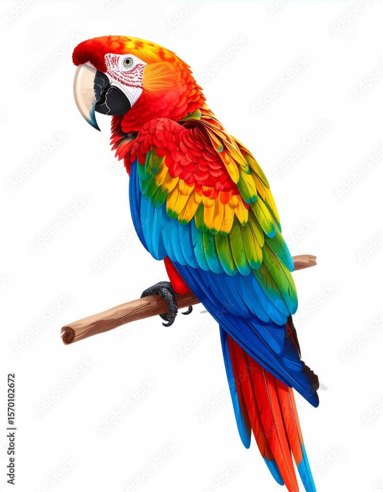 Fototapeta premium Vibrant Red Macaw Parrot on Branch