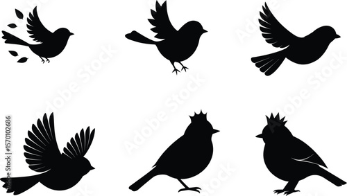 Kinglet Silhouette Flying Rounded Wings Vector Illustration