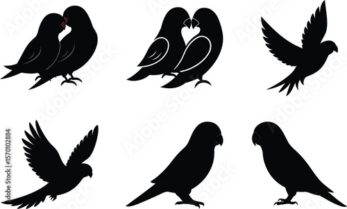 Lovebird Silhouette Cuddling Vector Illustration