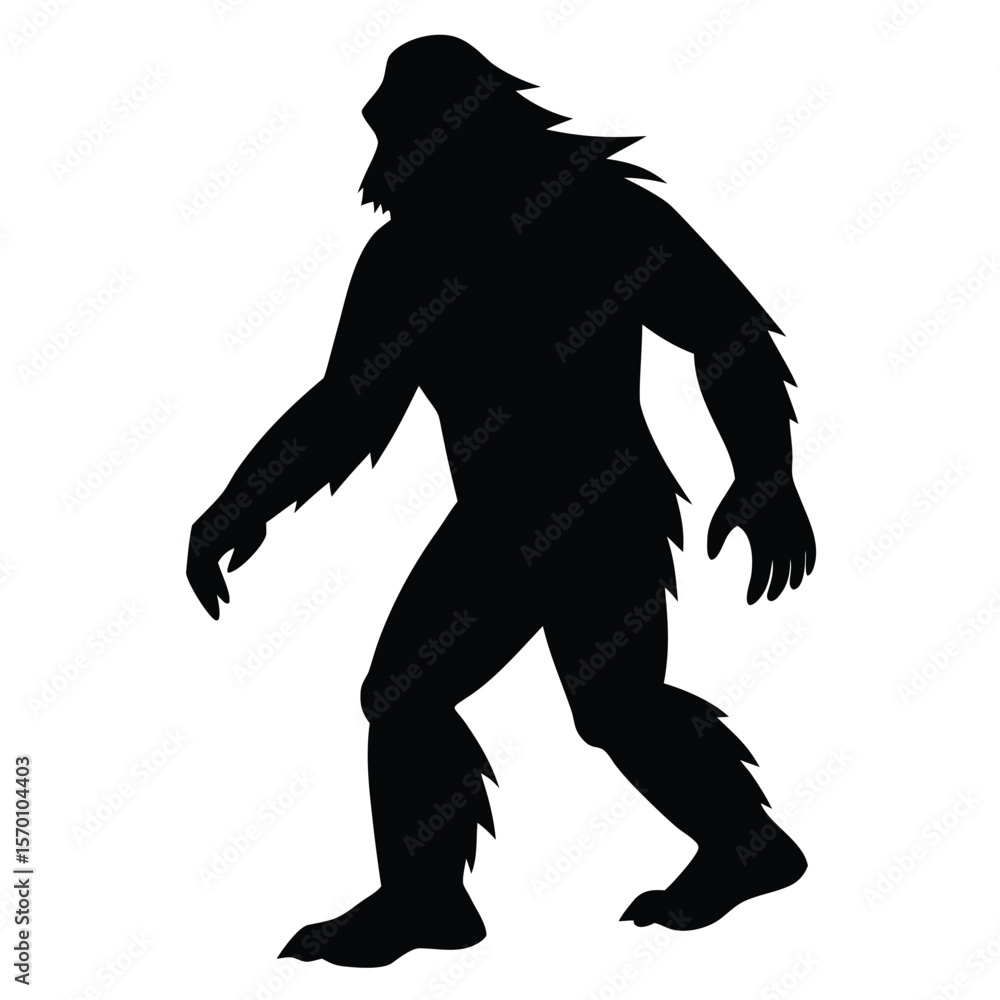 Fototapeta premium Silhouette of Bigfoot Walking in Profile Vector Illustration for Creative Projects