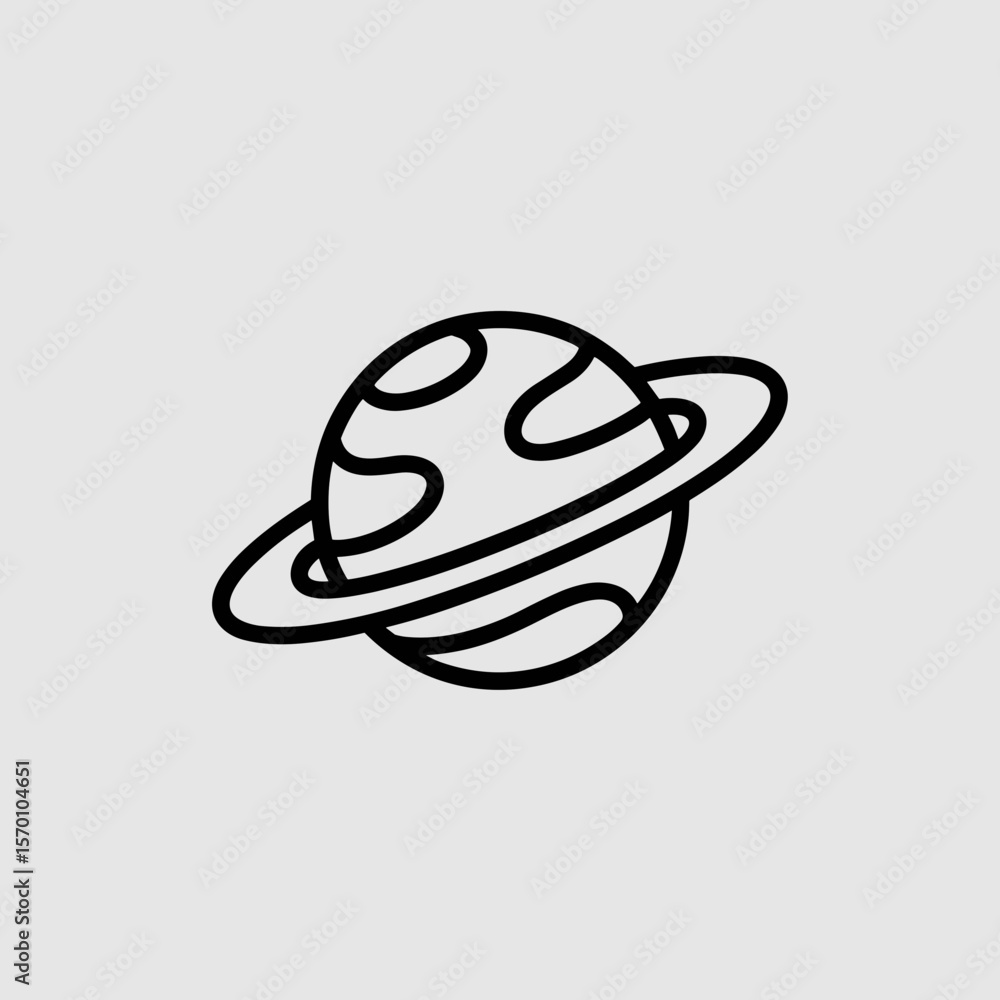 Fototapeta premium Minimalist line art planet with rings in black on light background 