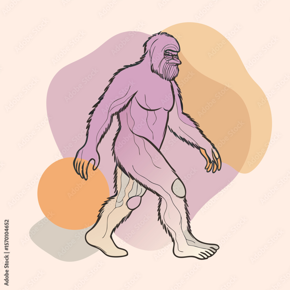 Obraz premium Silhouette of Bigfoot Walking in Profile Cryptozoology Mythical Creature Illustration